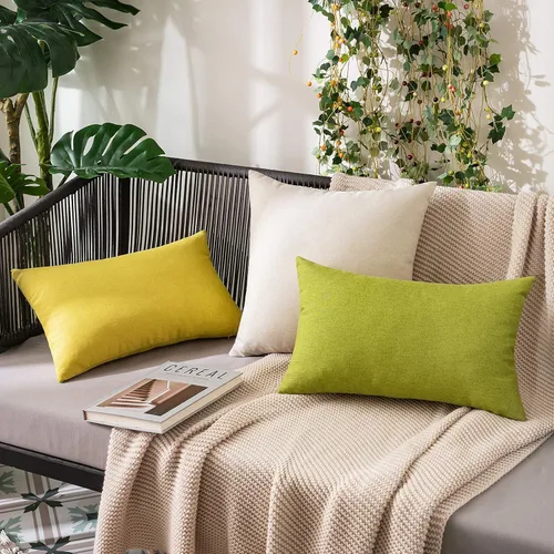 Miniatura 5 de MIULEE Paquete de 2 fundas de almohada decorativas para exteriores, impermeables, sólidas, de lino sintético, para jardín, granja, patio, tienda