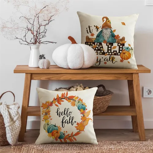 Miniatura 4 de NIGHTWISH Juego de 4 fundas de almohada de otoño de 16 x 16 pulgadas, decoración de granja de Acción de Gracias, color verde azulado, camión, gnomo