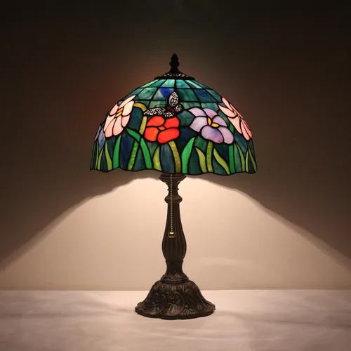 Miniatura 10 de Lámpara de mesa con tulipanes de vitrales, luz de lectura estilo Tiffany, 12 x 12 x 19 pulgadas, lámpara de escritorio de vidrio antiguo