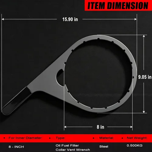 Miniatura 6 de Camoo 8" 482017 llave de collar de filtro de combustible con tapa de ventilación de metal para Davco Fuel Pro 482, 483, 485, 487, 488, 782 y Shop