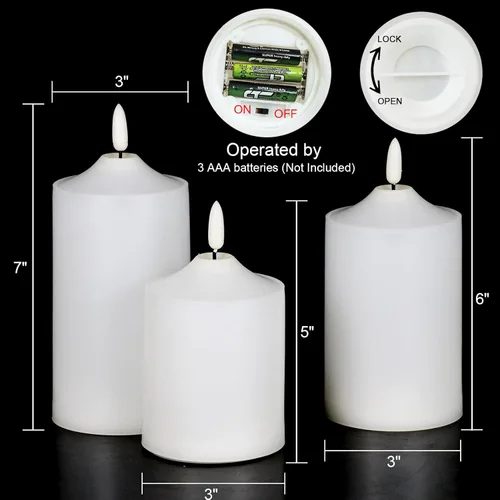 Miniatura 5 de GenSwin Velas parpadeantes sin llama, velas LED impermeables con control remoto y temporizador, velas de pilar de mecha 3D que funcionan