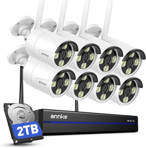 Sistema de cámara inalámbrica ANNKE, NVR de seguridad de 4K ampliable de 16 canales, 8 piezas de cámaras exteriores de 3MP, audio de 2 vías, WiFi de