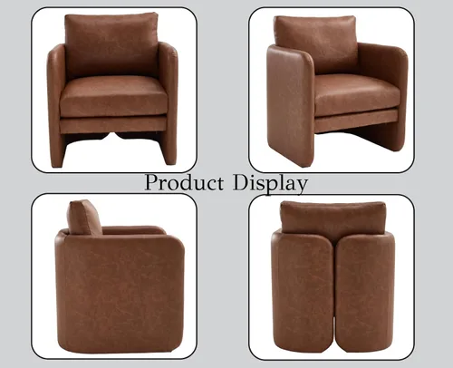 Miniatura 7 de EALSON Silla decorativa moderna tapizada de cuero, sillón de barril de mediados de siglo con cojín acolchado, cómoda silla de lectura para sala