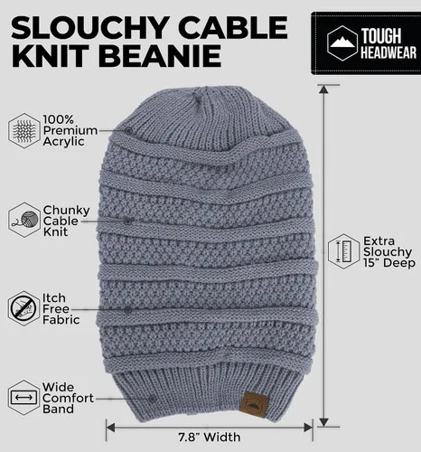 Miniatura 39 de Slouchy Cable tejido Gorro de lana por Tough Headwear – Gorro de lana de gran tamaño Sombreros Gorros Graves Sombreros Para Hombres y Mujeres