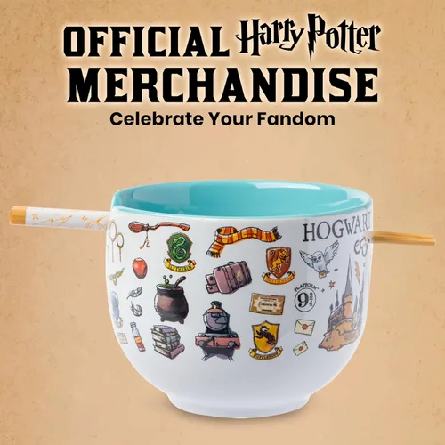 Miniatura 5 de Silver Buffalo Harry Potter Icons - Tazón de cerámica para fideos ramen y arroz con palillos, apto para microondas, 20 onzas Harry Potter Hogwarts