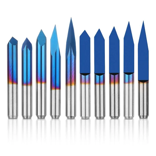 Miniatura 9 de Genmitsu 10 brocas de grabado de capa azul nano, punta de 20 grados de 0.004 in, vástago cónico en V de 1/8 pulgadas