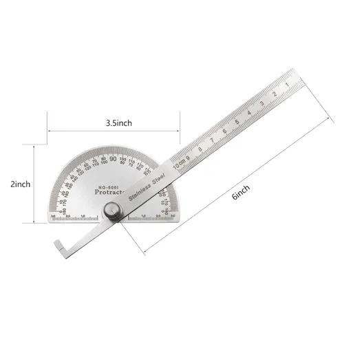Miniatura 3 de Transportador de ángulo de acero inoxidable, 0-180 grados, regla de carpintería de 3.9 in, herramienta de medición de ángulo