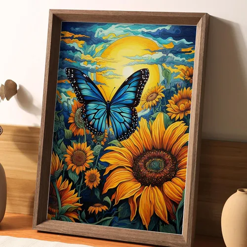 Miniatura 3 de Maripabon Kit de pintura de diamantes de girasoles 5D para adultos, diseño de mariposas y diamantes redondos, arte de animales, flores, arte