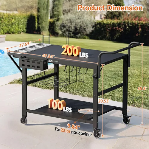 Miniatura 4 de Leteuke Mesa para horno de pizza, mesa de carrito para parrilla Blackstone, soporte para horno de pizza al aire libre, se adapta a Ninja, Cuisinart