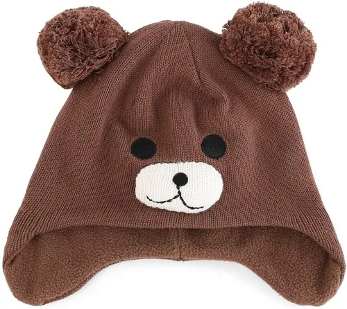 Miniatura 3 de LLmoway Gorro de punto con forro polar para bebé, con orejeras, pompón