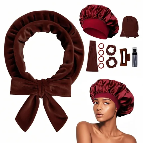 Miniatura 10 de Cintillo para rizos sin calor durante la noche, 177.8 cm de rizador de pelo sin calor para cabello medio largo, color rosado