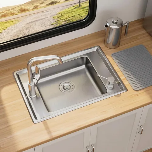 Miniatura 17 de MILOSEN Fregadero de cocina para autocaravana de 25 x 15 pulgadas, fregaderos de cocina de acero inoxidable bajo encimera de un solo tazón