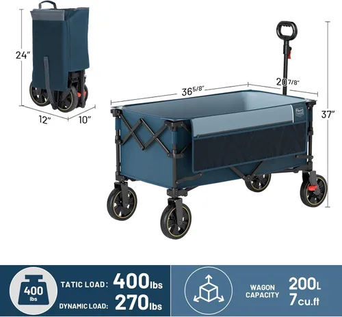Miniatura 9 de Carrito plegable Timber Ridge con frenos, carro de compras plegable de gran capacidad de 200L, compacto y portátil, fácil de transportar