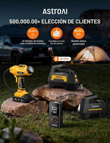 Miniatura 2 de AstroAI - Inflador de neumáticos - Compresor de aire portátil para neumáticos de auto - Bomba automática de 12 V CC con manómetro digital, 100 PSI