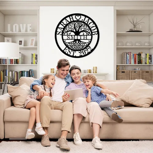 Miniatura 2 de Letrero de nombre de familia personalizado con monograma, decoración de pared, letreros personalizados de apellido, arte de pared de metal, letrero