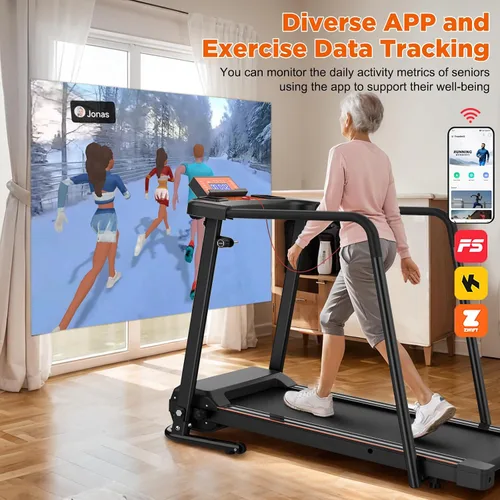 Miniatura 2 de Caminadora para personas mayores con pasamanos largos, control de aplicación y escenas virtuales 3D - Motor silencioso de 3.0 HP, capacidad de 300