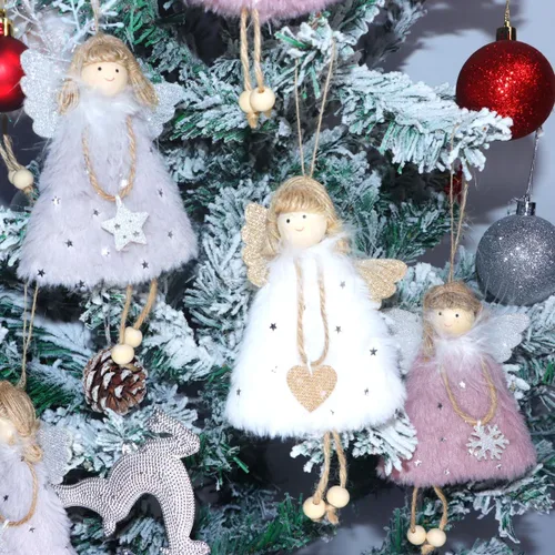 Miniatura 5 de FZBNSRKO 3 colgantes de muñeca de ángel, adornos de felpa de Navidad, adornos de ángel de felpa para fiesta de Navidad, Año Nuevo, cumpleaños, boda