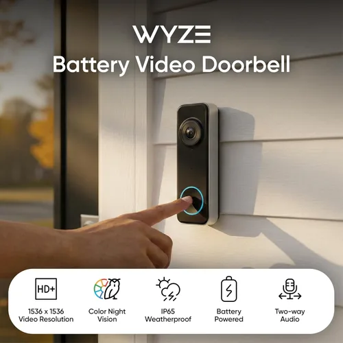 Miniatura 2 de Wyze Timbre de video con batería, cámara inalámbrica, 1536 x 1536 HD+ con visión nocturna a color, audio de 2 vías, vista 1:1 de cabeza a pies