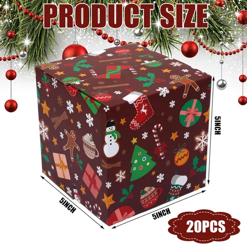 Miniatura 3 de Cholemy Paquete de 20 cajas de envío de Navidad, cajas de regalo de Navidad decorativas con 4 diseños, cajas de Navidad vacías, reciclables
