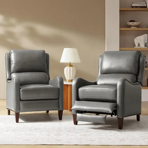 Miniatura 16 de HULALA HOME Silla Reclinable de Cuero Genuino, Sillón Reclinable Moderno de Empuje hacia Atrás con Asiento Grueso, Respaldo y Reposapiés, Decoración