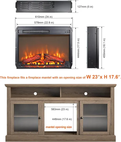 Miniatura 4 de Inserto de chimenea eléctrica de 23 pulgadas, calentador ultrafino con juego de troncos y llama realista, protección contra sobrecalentamiento