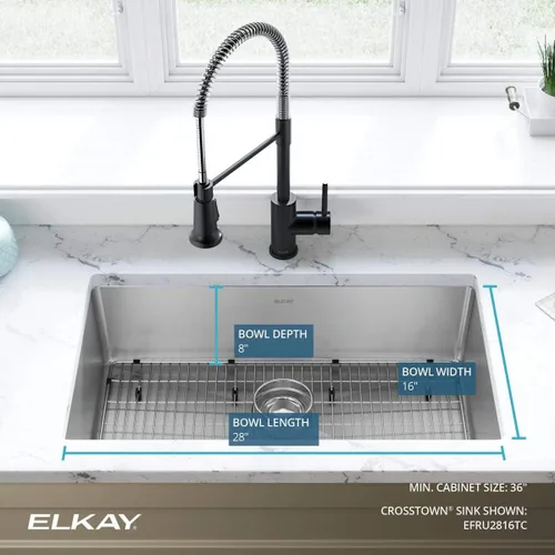 Miniatura 3 de Elkay EFRU2816TC Crosstown - Fregadero de cocina bajo montaje de acero inoxidable de 30-1/2" con estante para cuencos y colador de cesta - Acero