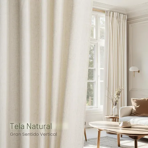Miniatura 5 de NICETOWN Cortinas y cortinas de lino natural para ventanas de 84 pulgadas de largo, bolsillo para barra y pestaña trasera, lino grueso