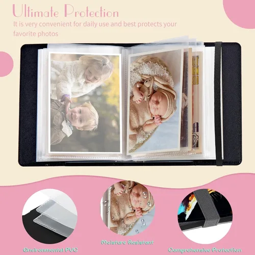 Miniatura 3 de Álbum de fotos de 4 x 6 pulgadas, capacidad para 60 fotos, cubierta de piel sintética, álbum de fotos con banda elástica fuerte, álbum de fotos