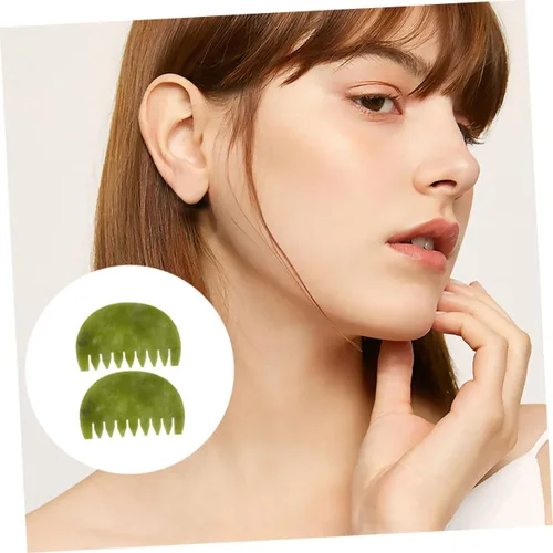 Miniatura 7 de Natural Jade Gua Sha peine cepillo para el cuidado de la salud antiestático del masaje del cuero cabelludo