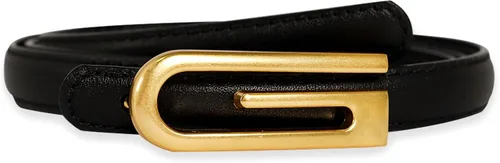 Miniatura 278 de Cinturón de cuero clásico con hebilla de metal para mujer con vestido de jeans