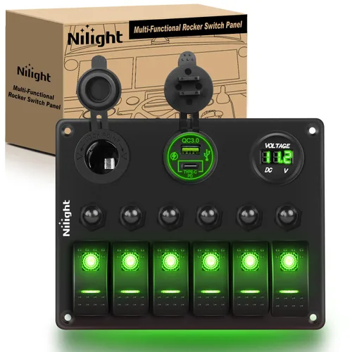 Miniatura 17 de Nilight - Panel de interruptor basculante de 4 bandas 90117G, panel de interruptores de aluminio precableado impermeable con doble USB encendedor