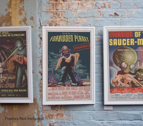Miniatura 2 de Conjunto de cinco anuncios de películas de ciencia ficción c. 1950 Póster impreso de arte vintage Planeta prohibido, OVNI invasores de Marte
