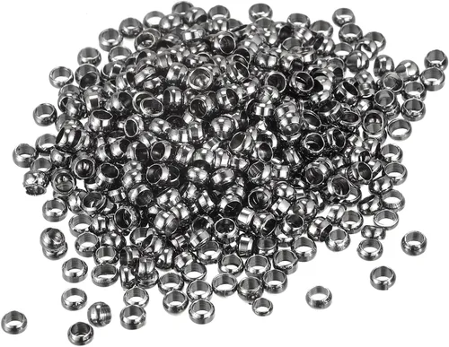Miniatura 11 de uxcell 1000 cuentas redondas de engarzado, cuentas espaciadoras de extremo de crimpado de 0.079 pulgadas, pequeños topes para hacer pulseras y Oro