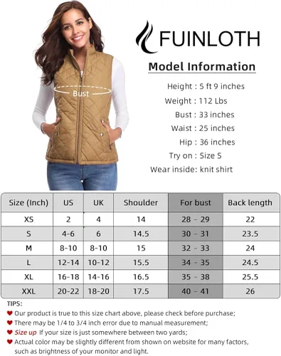 Miniatura 4 de Fuinloth - Chaleco acolchado para mujer diseño de cuello alto ligero con cierre