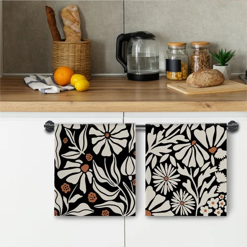 Miniatura 5 de Toallas de cocina abstractas bohemias, color beige y negro, Groovy 70, estilo botánico, retro, paño de secado para cocina, toallas de mano modernas