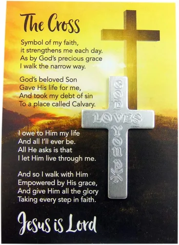 Westmon Works God Loves You - Cruz de bolsillo de metal con juego de regalo de tarjeta sagrada, 10 unidades