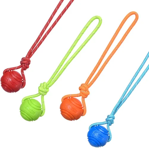 Miniatura 8 de Pelota de entrenamiento para perros en una cuerda, pelota de goma para perros con asa para tira y afloja K9, recompensas de entrenamiento