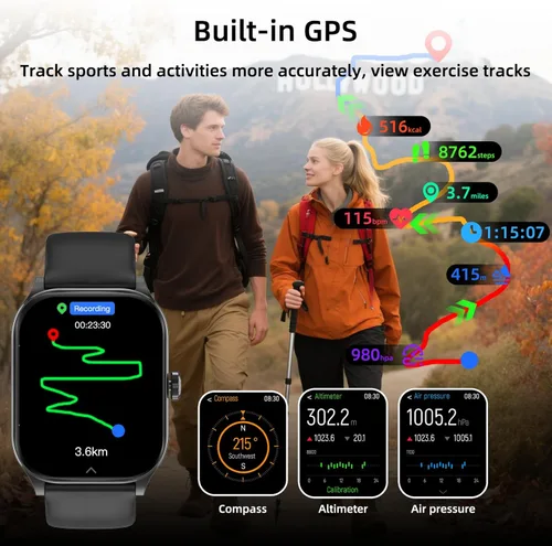 Miniatura 3 de Smart Watch with Built-in GPS, 1.96" HD Display, Answer/Make Calls, 100+ Sport Modes, Heart Rate/Sleep/SpO2 Monitor, Fitness Activity Tracker for