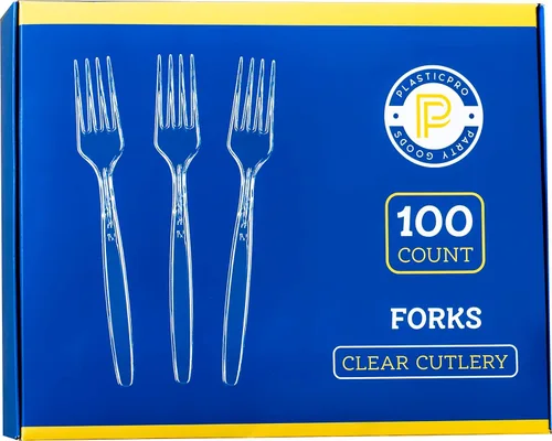 Miniatura 8 de Plasticpro Cubiertos desechables de plástico transparente, utensilios desechables pesados, 100 unidades (tenedores)