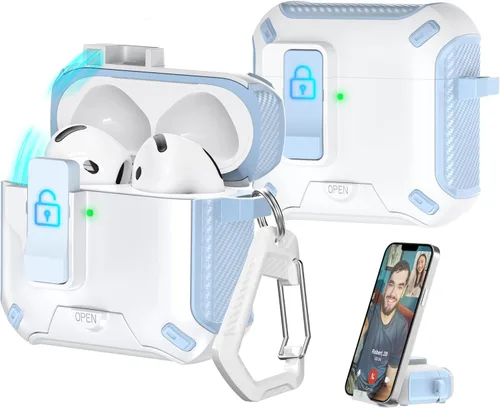 Miniatura 131 de R-fun - Funda para audífonos compatible con AirPods de 4.ª generación 2024, cubierta protectora de expulsión automática a prueba de caídas, puerto