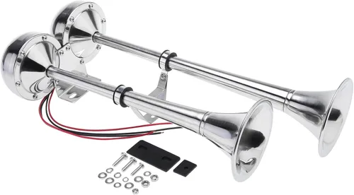 NovelBee Bocina de trompeta doble de acero inoxidable de 12 V, bocina eléctrica de barco marino de 125 db para barco, camión, remolque RV (tono bajo