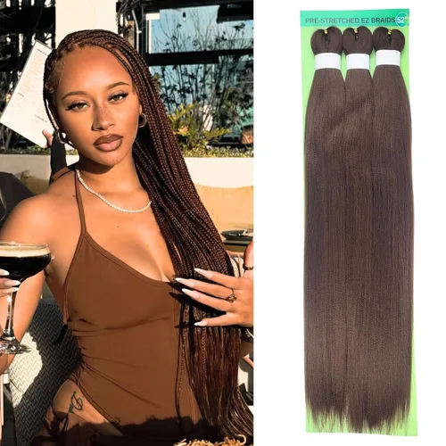 Miniatura 22 de Pelo corto negro trenzado preestirado de 14 pulgadas para trenzas sin nudos, pelo sintético 1B trenzado para trenzas Bob Box