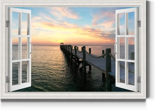 Miniatura 31 de Renditions Gallery Lienzo decorativo para pared, vista de barco viejo atracado en la playa de arena blanca, obra de arte para colgar en la pared