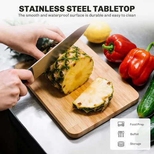 Miniatura 4 de HOMCOM Isla de cocina sobre ruedas, carrito de cocina rodante con encimera de acero inoxidable, cajón, toallero y estante de especias, carrito