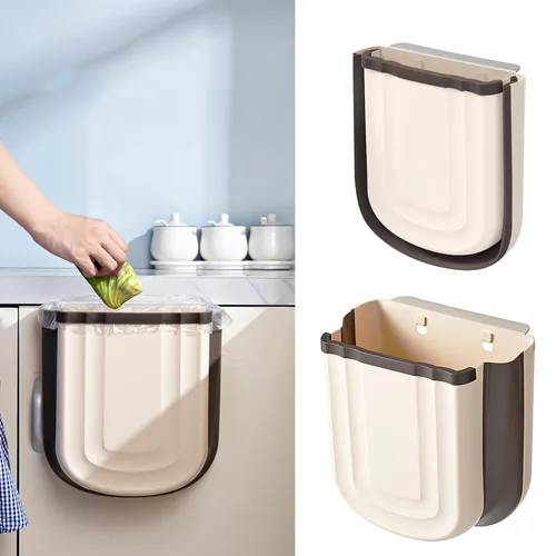 Miniatura 10 de Cubo de Basura Plegable Montado en la Pared para Gabinete de Cocina - Contenedor de Residuos Pequeño Colgante de 2.4 Galones, Cubo de Basura