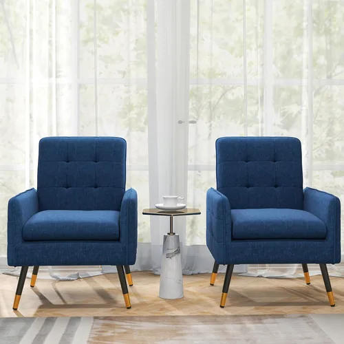 Miniatura 6 de Giantex Silla decorativa moderna de mediados de siglo, sillón tapizado con respaldo copetudo, patas de metal, almohadillas ajustables, sofá