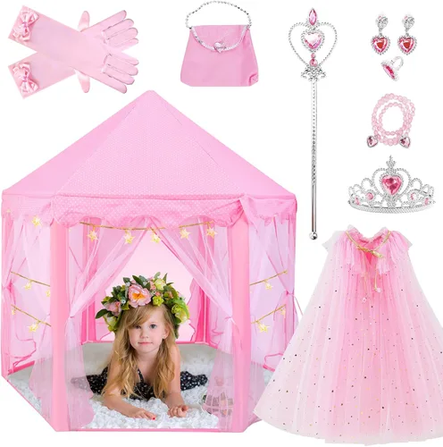 Miniatura 8 de Tienda de campaña de princesa con luces LED de estrellas, tienda de campaña para niñas, casa de juegos grande para niñas, regalos de juguete