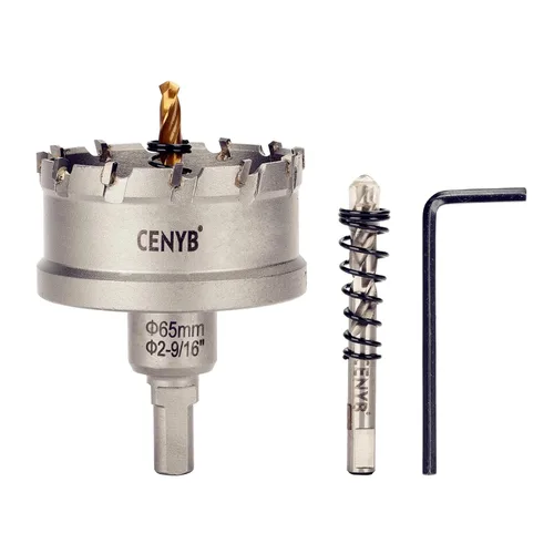 Miniatura 57 de 10 piezas (16-54 mm) Kit de sierra perforadora de carburo TCT para metales duros. Incluye 2 brocas de titanio, 1 broca piloto escalonada y 2 llaves