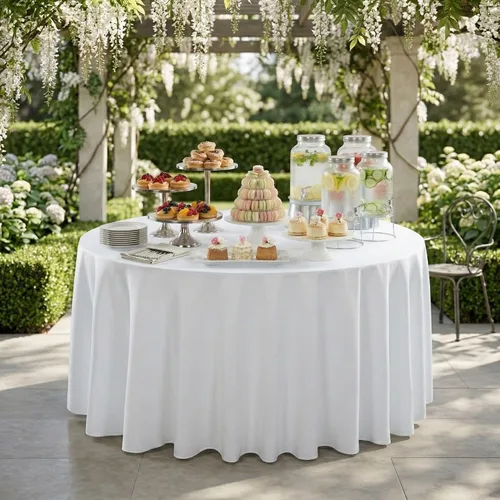 Miniatura 4 de Restaurantware Table Tek - Manteles redondos de 120 pulgadas para boda, 10 manteles redondos de poliéster blanco lavables sin arrugas