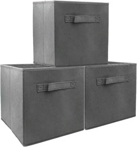Miniatura 9 de EBIGIC Contenedores de almacenamiento negros de 9.0 x 7.5 x 7.5 pulgadas, tamaño pequeño Fabirc plegable, organizador de juguetes para armario, paño